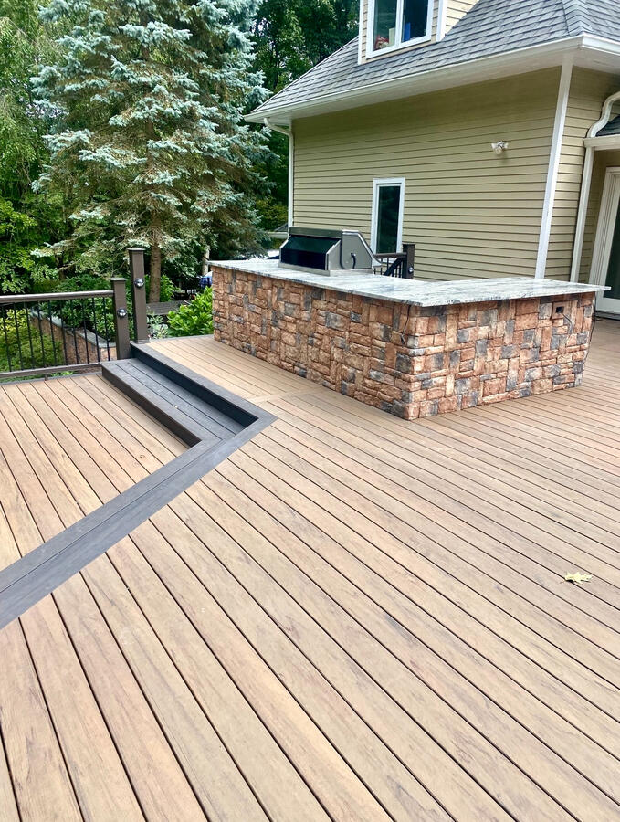Custom Deck and Custom Stone Outdoor Grill Bar